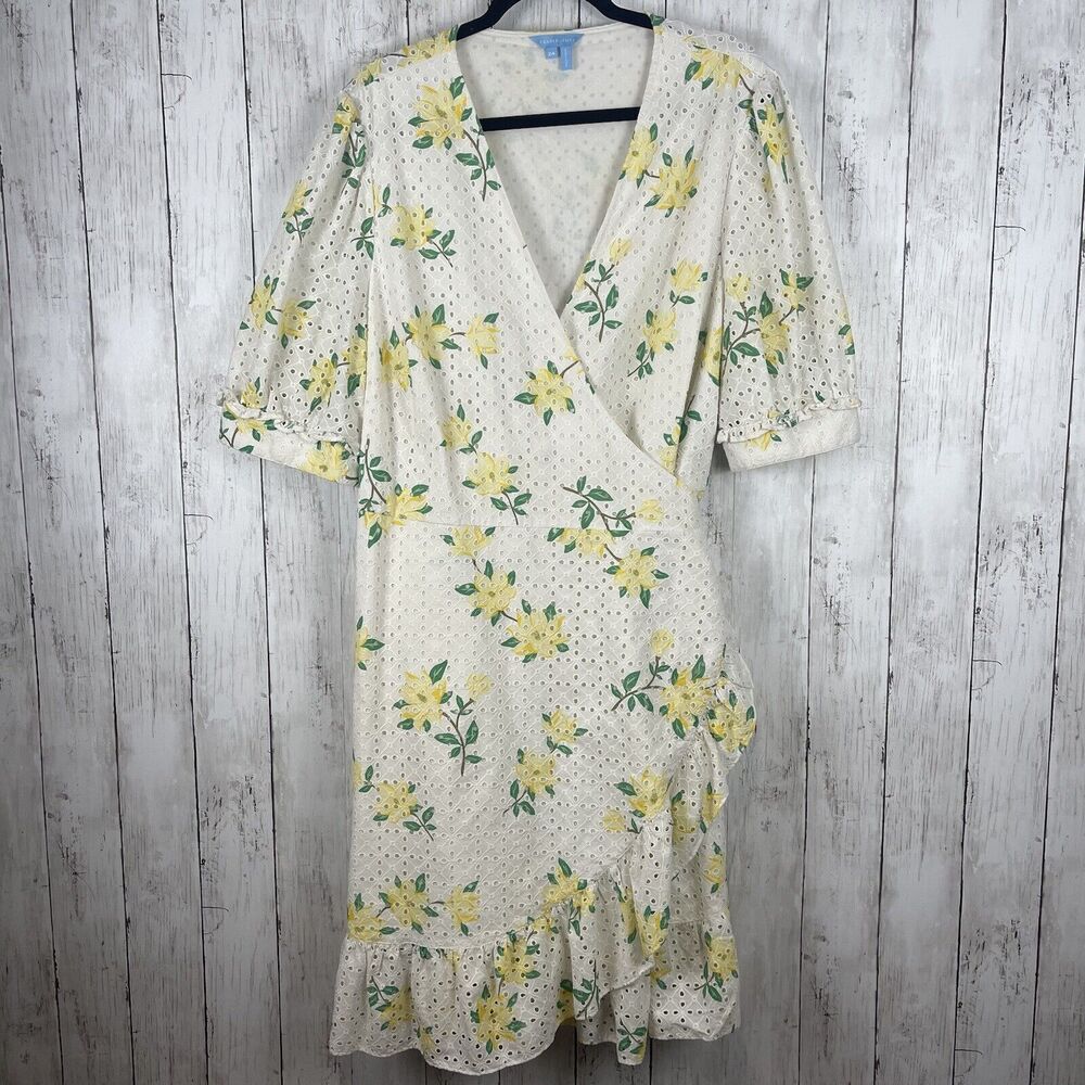 Draper James Reba Wrap Dress Women Size 24 Eyelet Floral Magnolia Cocktail Party